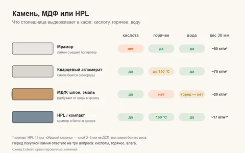 Столешница из камня, МДФ или HPL
