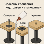 Способы крепления подстольев к столешницам: саморезы, клей, футорки