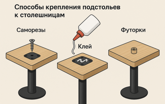 Способы крепления подстольев к столешницам: саморезы, клей, футорки