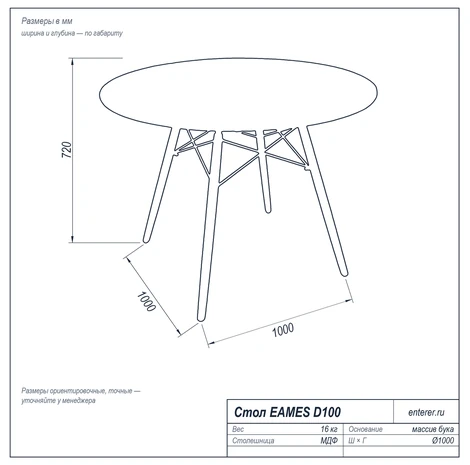 Стол EAMES D100 чертёж