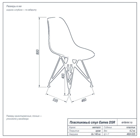 Пластиковый стул Eames DSR чертёж