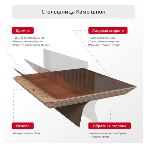 Столешница Камо шпон бука — устройство слоёв